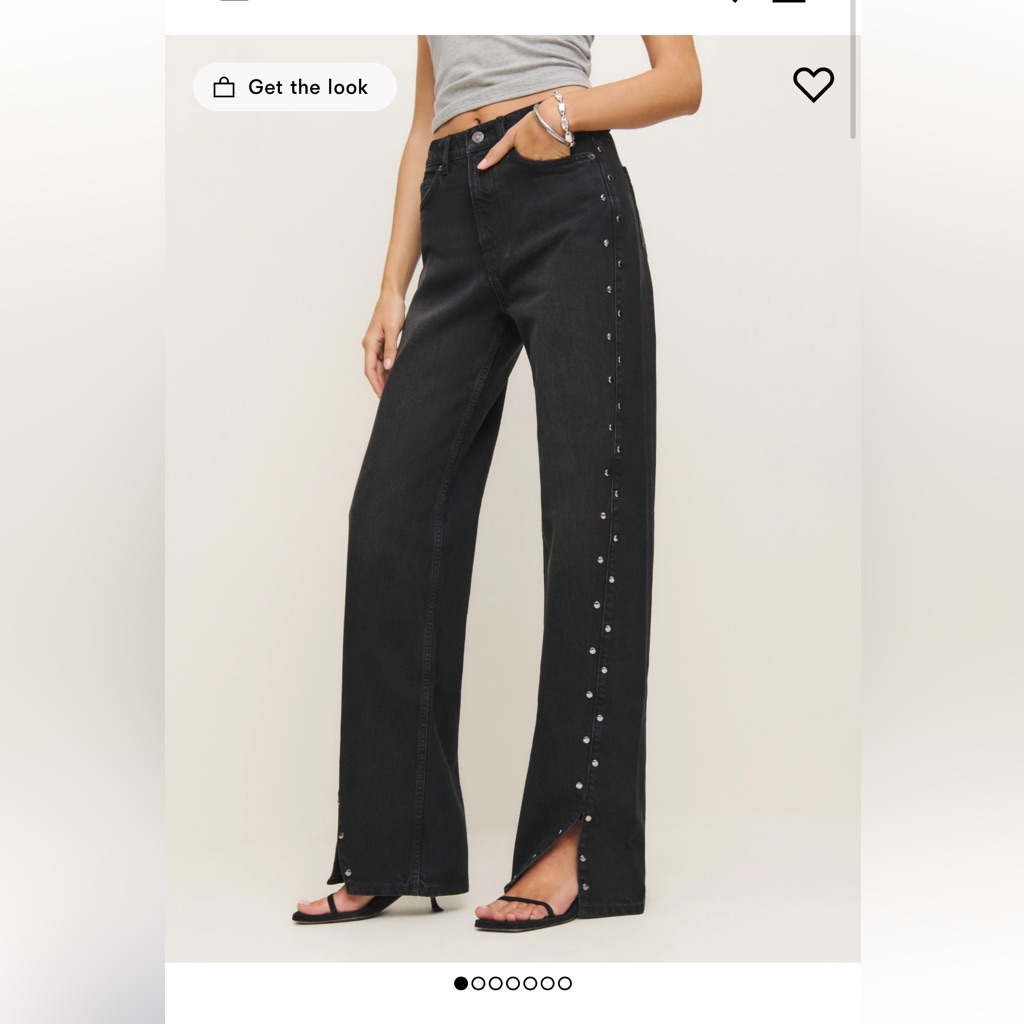 Reformation Cary High Rise Slouchy Straight Leg Jeans Vana Vented Studded